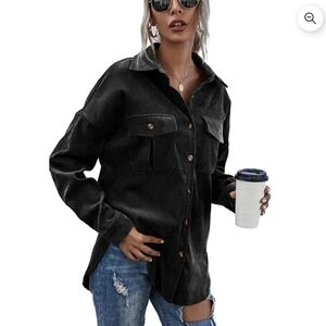 Oversized Lightweight Black Corduroy Shacket/Button-Down - Size Small